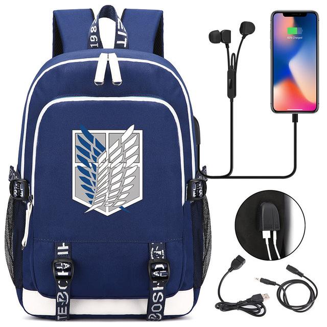 anime attack on titan laptop canvas backpack Attack On Titan: backpack with USB port. — Adilsons