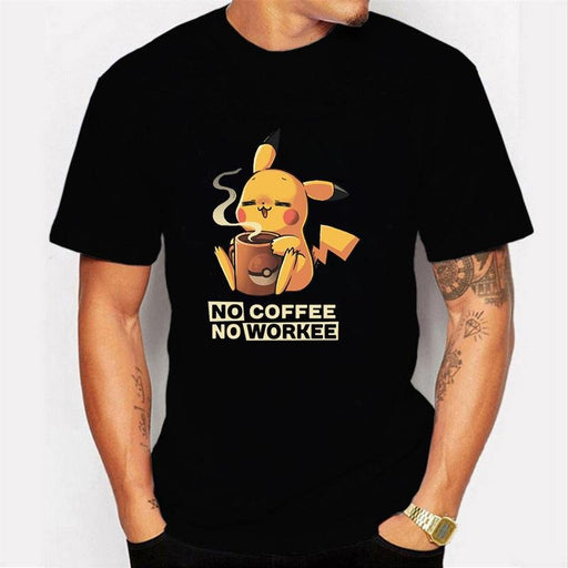 Detective Pikachu with coffee - high-quality T-shirt with 3D print. - Adilsons
