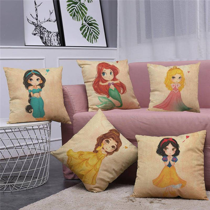 Disney Princesses linen/cotton decorative pillow case. - Adilsons