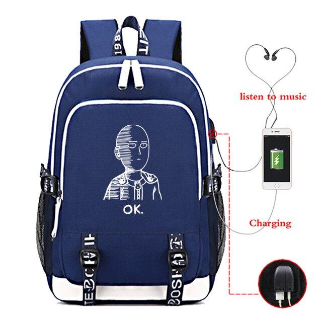 One Punch Man fashion with USB port backpack. - Adilsons